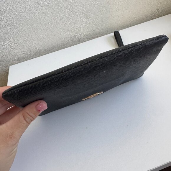 Coach Black Pebbled Leather Wristlet L2391 Gold Hardware Zip Pouch - Picture 11 of 16